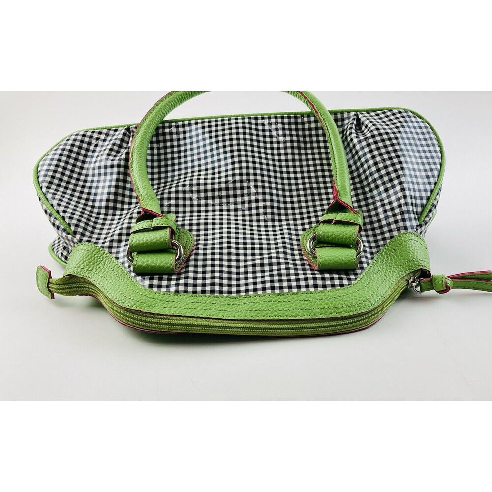 Jazza Vintage Vinyl Plastic Black White Checker Purse Shoulder Bag Lime Neon Gre - Picture 3 of 12